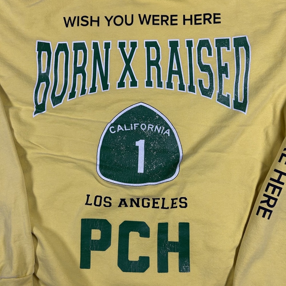 Born x Raised Wish You Were Here Yellow Pullover Hoodie Men's Size XL  #2506 - Picture 7 of 11